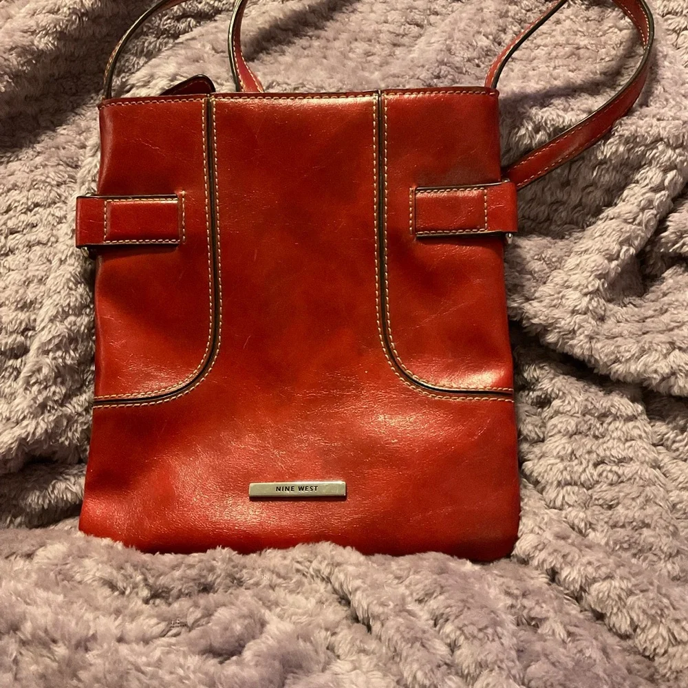 Nine West Dark Red Crossbody Bag Faux Leather Adjustable Strap 8 X 9” - Picture 8 of 8